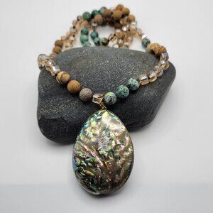 Abalone Gold Plated Shell Necklace Natural Gemstone Beads Boho Pendant J…